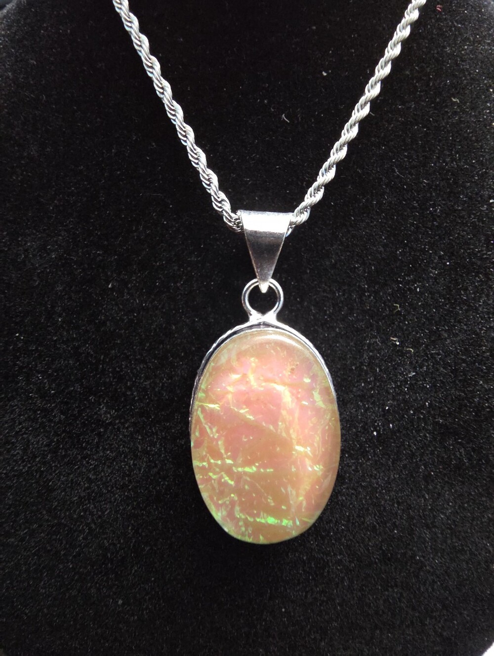 Pink Opal Teardrop Pendant Necklace - Silver